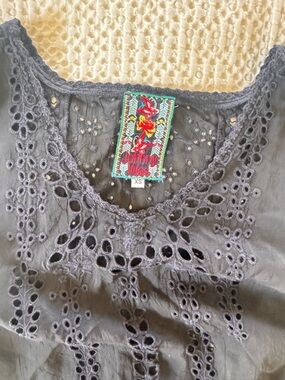 Johnny Was Black Eyelet Embroidered Tunic Dress XS Swim Coverup Boho